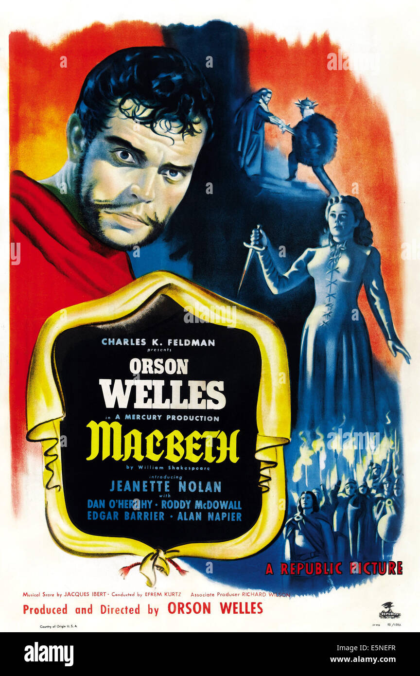 MACBETH, de nous poster, de gauche : Orson Welles, Jeanette Nolan, 1948. Banque D'Images