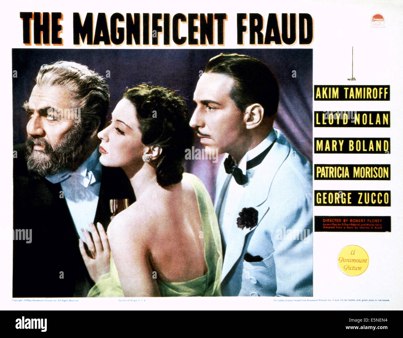 Le magnifique la fraude, de gauche : Akim Tamiroff, Patricia Morison, Lloyd Nolan, 1939 Banque D'Images