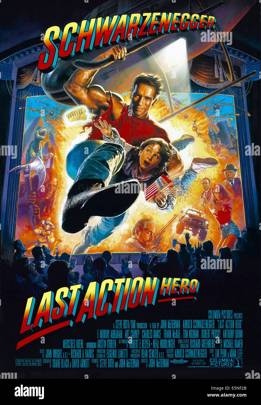 LAST ACTION HERO, aux États-Unis, de haut de l'affiche : Arnold Schwarzenegger, Austin O'Brien, 1993. ©Columbia Pictures/avec la permission d'Everett Banque D'Images