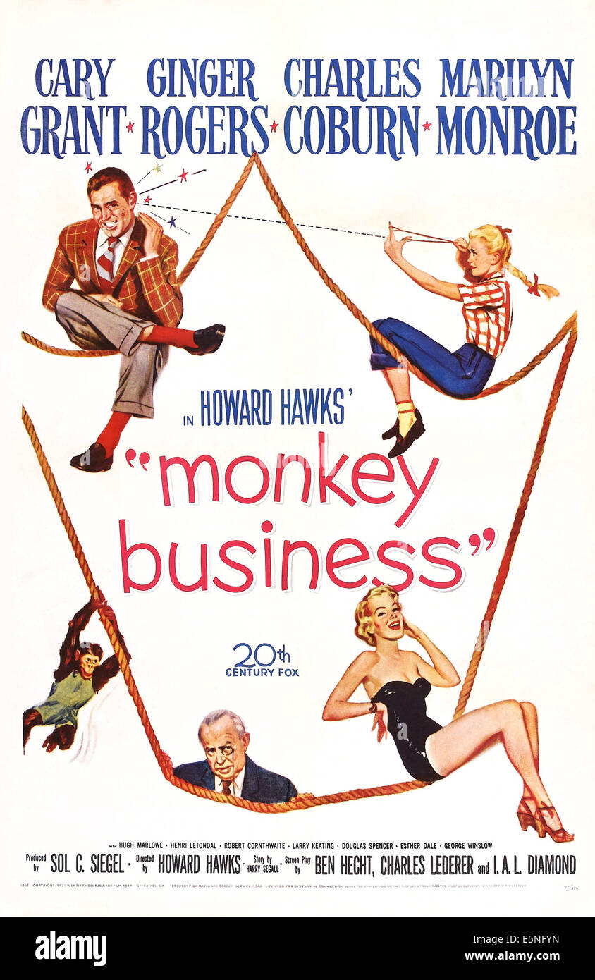 MONKEY BUSINESS, de nous poster art, Cary Grant, Ginger Rogers, Charles Coburn, Marilyn Monroe, 1952, ©20th Century Fox, TM & Banque D'Images