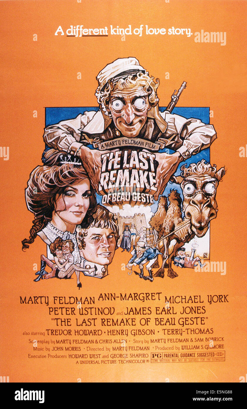 Le dernier remake de beau geste, Marty Feldman (en haut), en bas de gauche à droite : Ann-Margret, Michael York, 1977 Banque D'Images