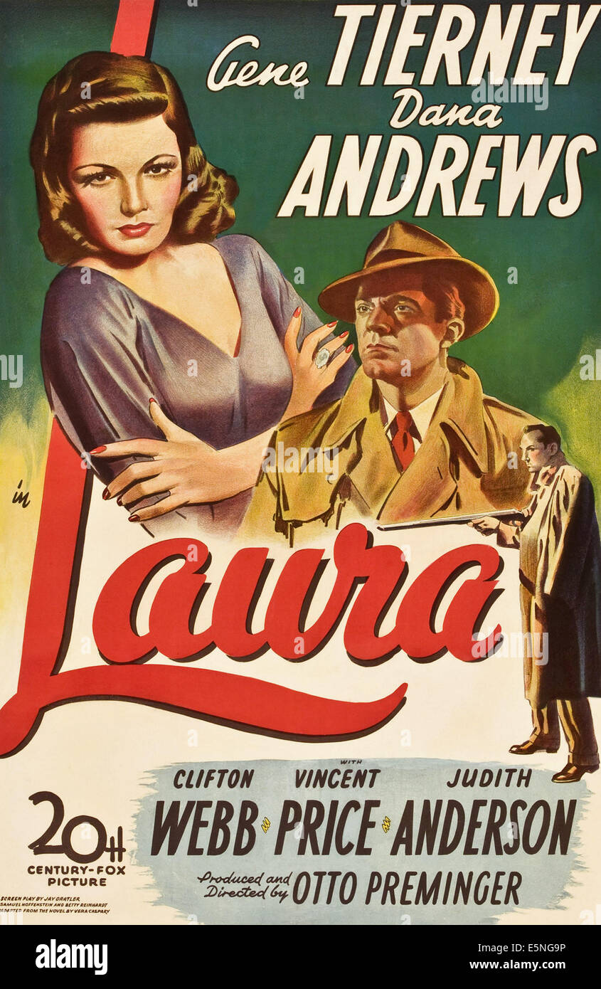 LAURA, de gauche : Gene Tierney, Dana Andrews, 1944. TM et © Copyright 20th Century Fox Film Corp. Tous droits réservés. Banque D'Images