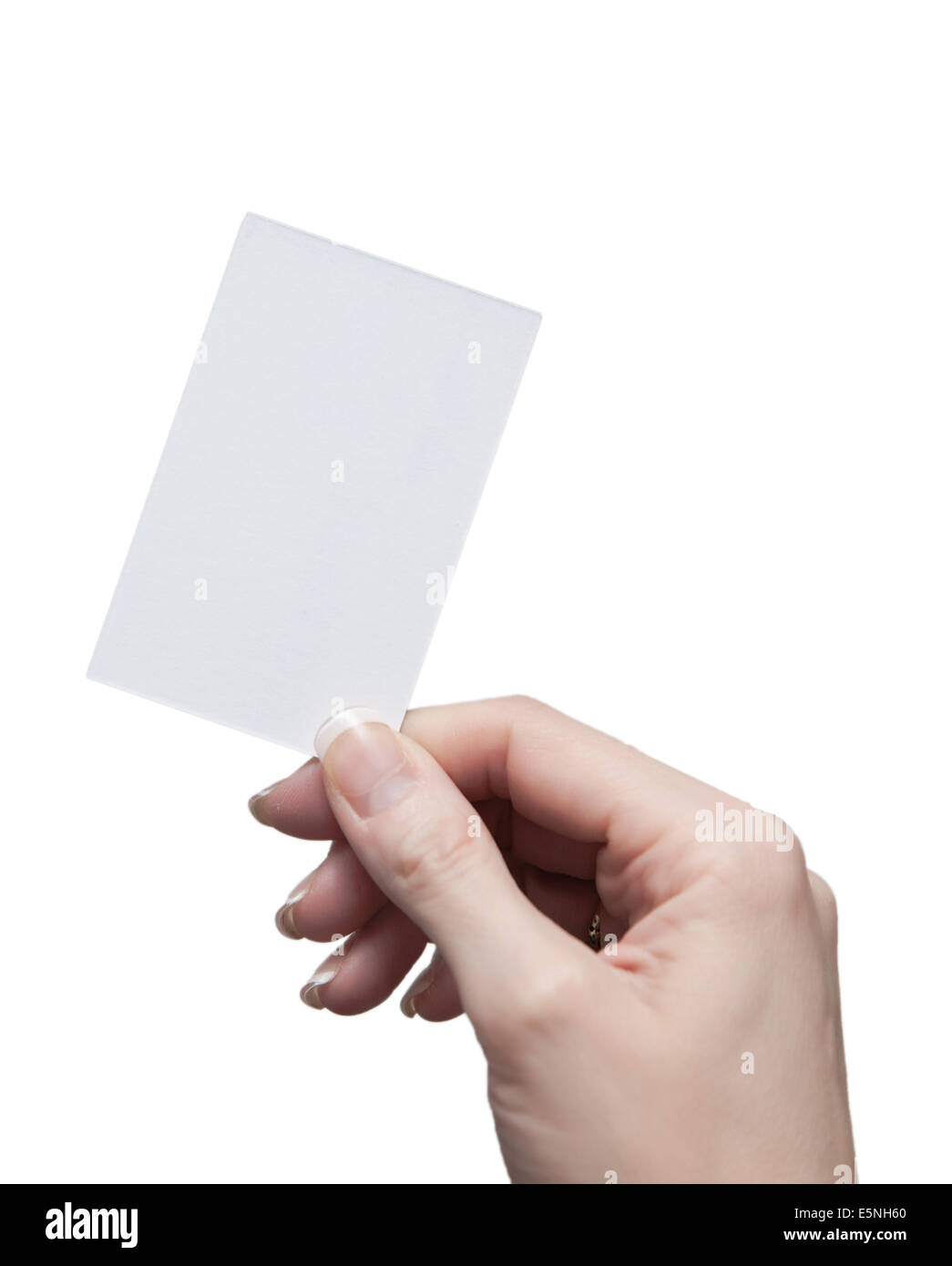 Femme hand holding a blank business card Banque D'Images Femme hand holding a blank business card Banque D'Images