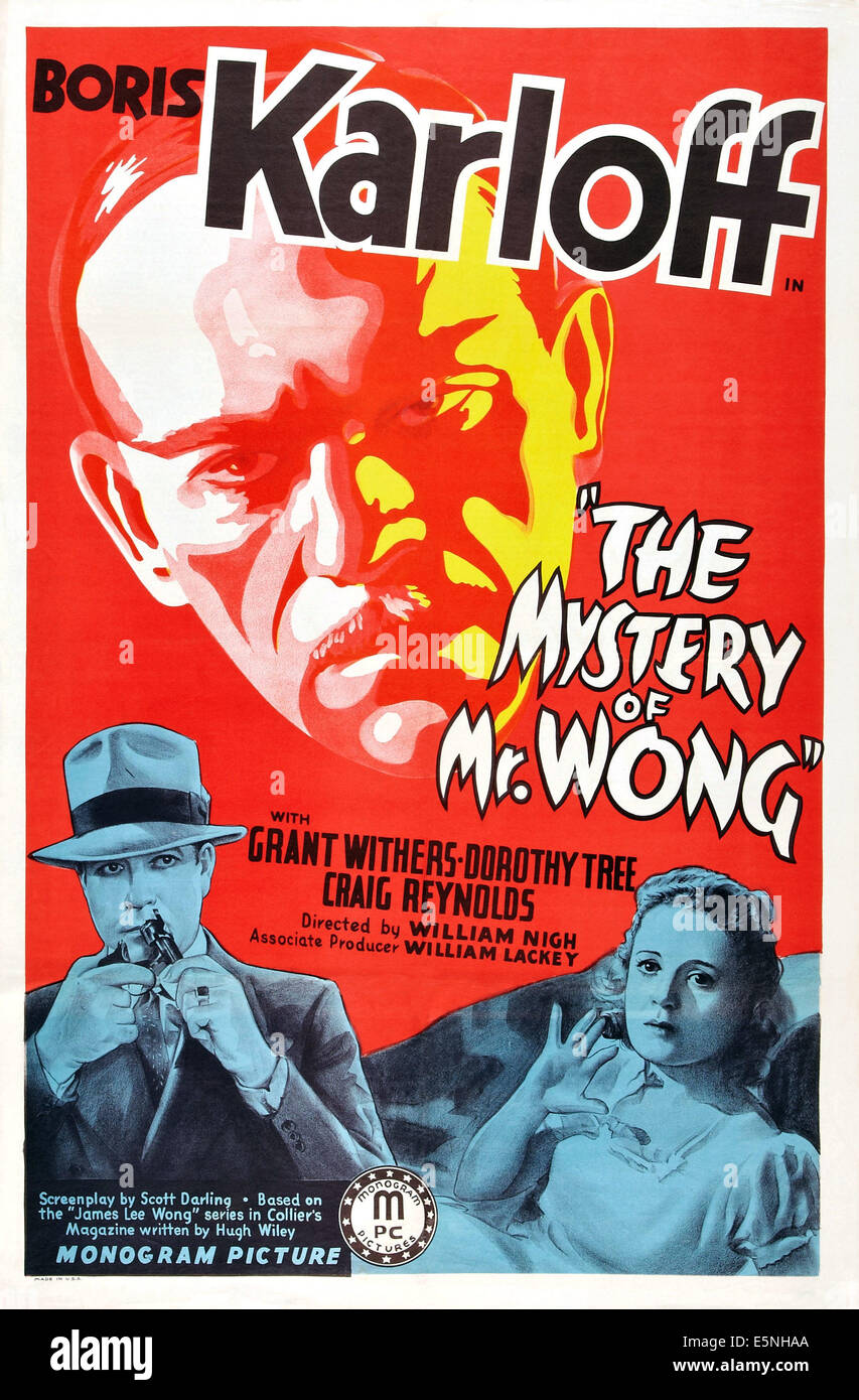 Le mystère de M. Wong, l'affiche américaine, Boris Karloff, Grant Withers, Dorothy Tree, 1938 Banque D'Images