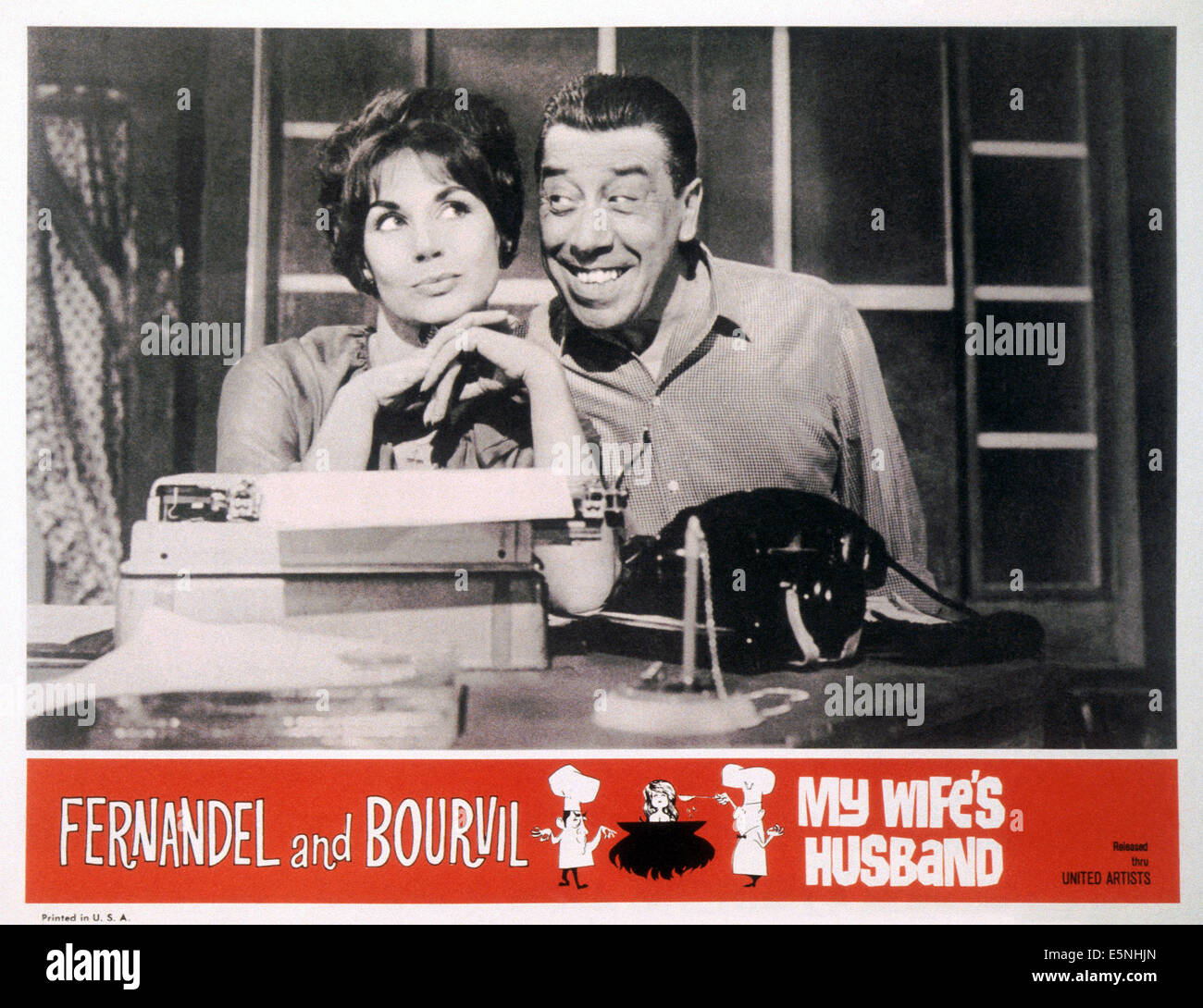 Le mari de ma femme, (aka "LA CUISINE AU BEURRE), US lobbycard, de gauche, Claire Maurier