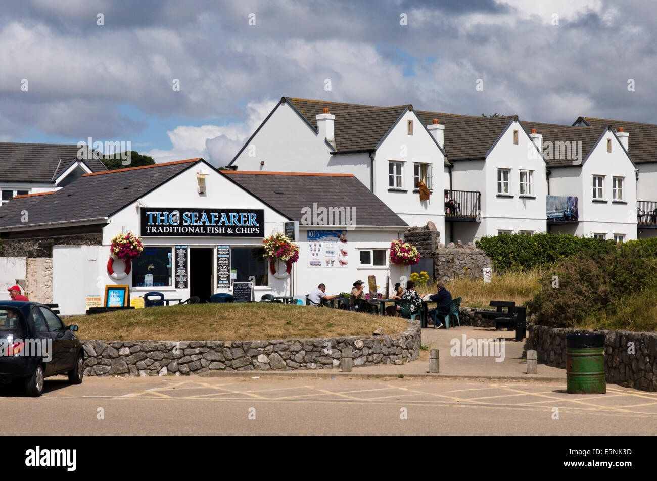 Le Gower, West Glamorgan, Pays de Galles UK Le poisson de mer et Port Eynon Restaurant puce Banque D'Images