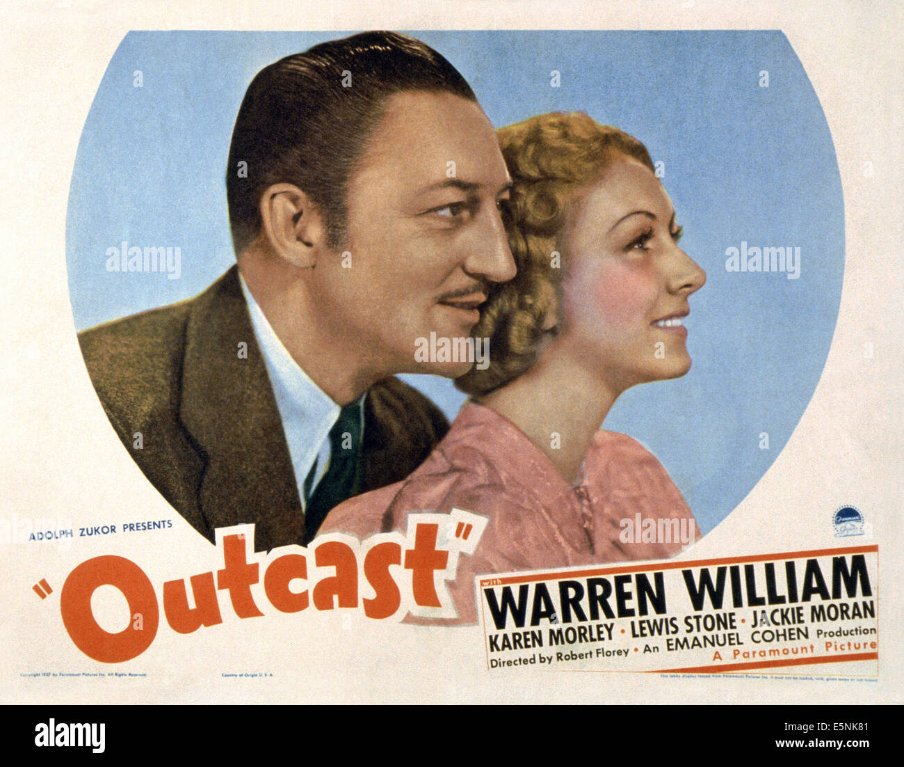 Nous OUTCAST, lobbycard, de gauche : Warren William, Karen Morley, 1937 Banque D'Images