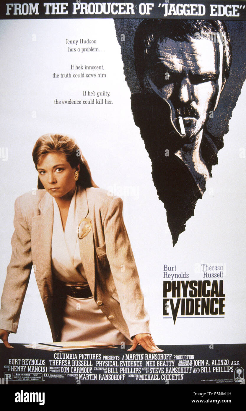 Des preuves physiques, de nous poster, de gauche : Theresa Russell, Burt Reynolds, 1989, © Columbia/avec la permission d'Everett Collection Banque D'Images