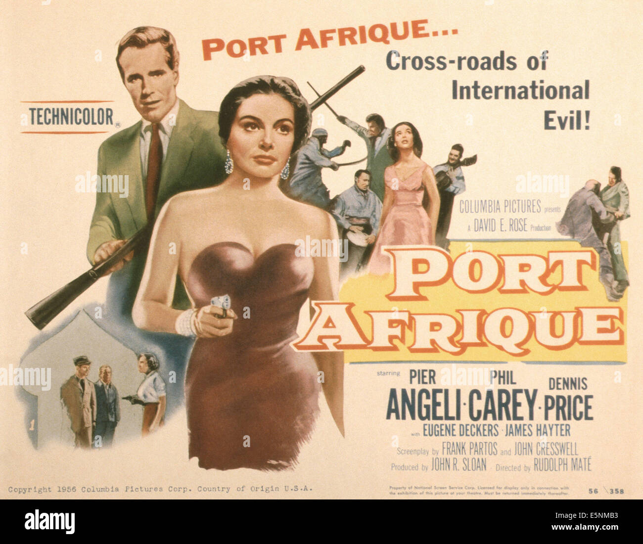 AFRIQUE, PORT-nous poster, de gauche : Philip Carey, Pier Angeli, 1956 Banque D'Images