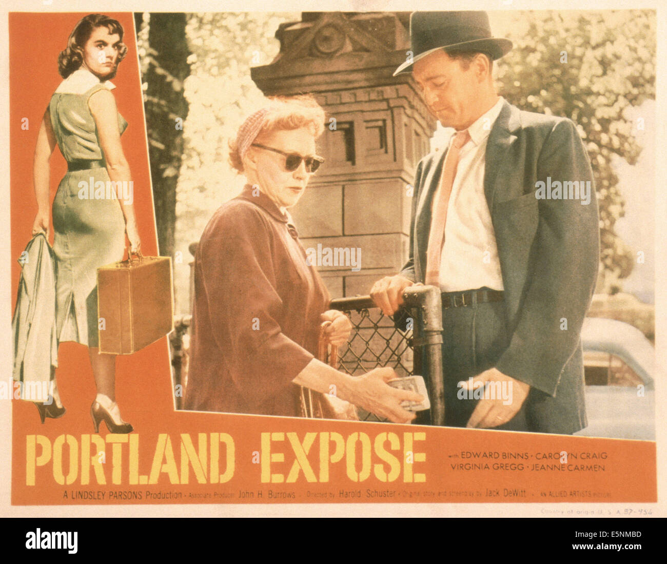 Nous exposer, Portland, lobbycard de gauche : Carolyn Craig, Virginia Gregg, Edward Binns, 1957 Banque D'Images