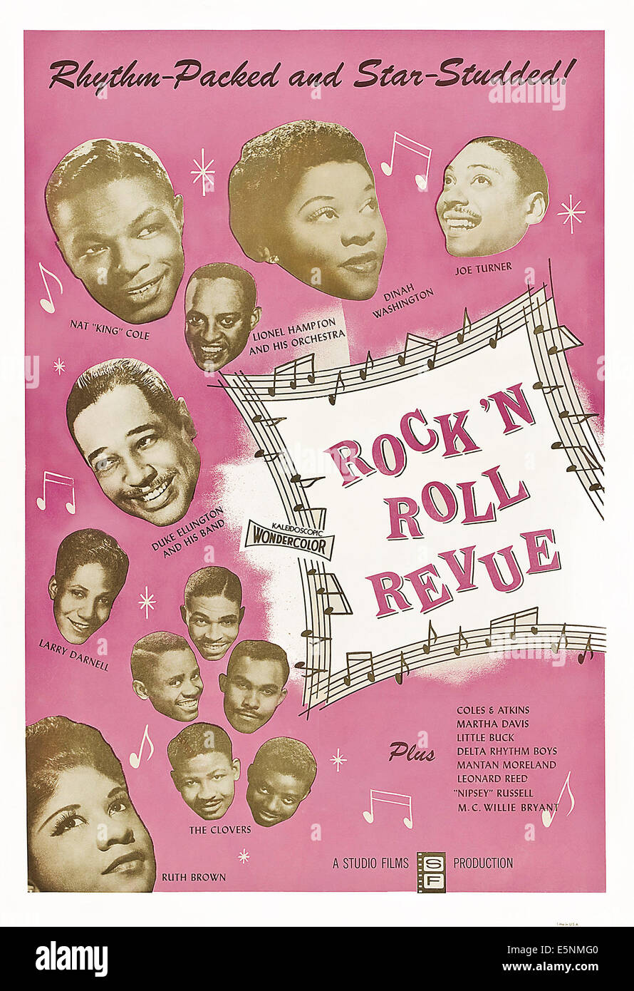 ROCK 'N' ROLL REVUE, Nat King Cole, Lionel Hampton, Dinah Washington, Joe Turner, Duke Ellington, Larry Darnell, les trèfles, Banque D'Images