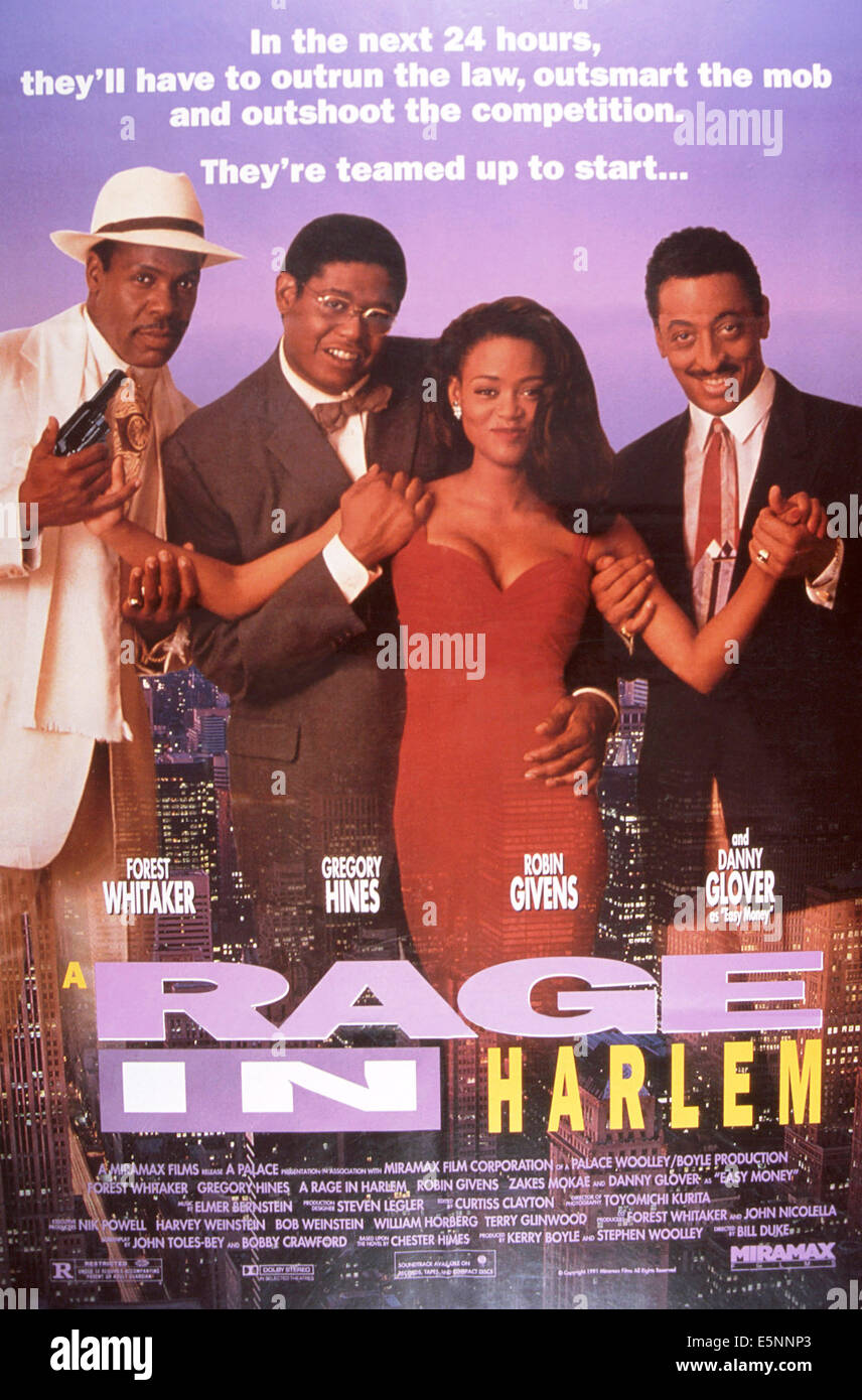 Une RAGE IN HARLEM, entre nous, l'affiche de gauche à droite : Danny Glover, Forest Whitaker, Robin Givens, Gregory Hines, 1991, © Miramax/avec la permission Banque D'Images