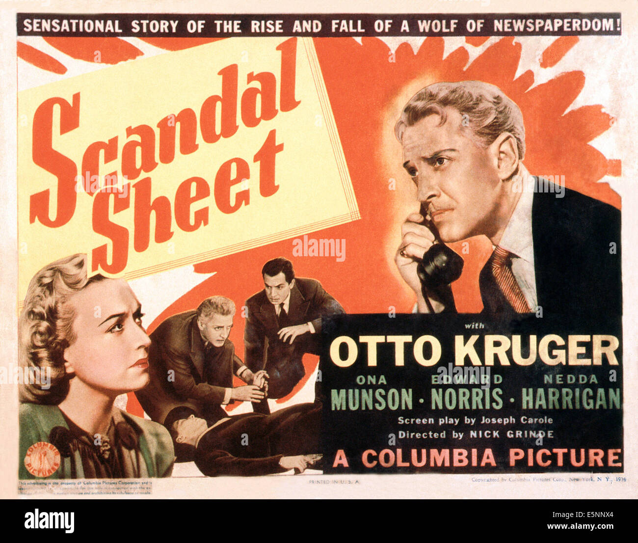 Fiche de scandale, lobbycard NOUS, Ona Munson (à gauche), Otto Kruger (à droite), 1939 Banque D'Images