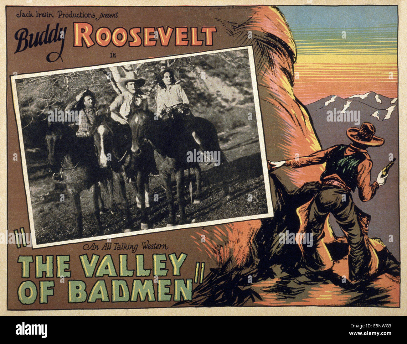 La VALLÉE DE BADMEN, (alias LIGHTNIN' SMITH RETOURNE), US lobbycard, de gauche : Nick Dunray, Buddy Roosevelt, Barbara Worth, 1931 Banque D'Images