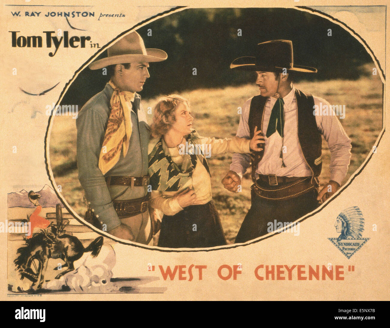 À l'ouest de Cheyenne, l'US lobbycard, de gauche : Tom Tyler, Josephine Hill, Harry Woods, 1931 Banque D'Images