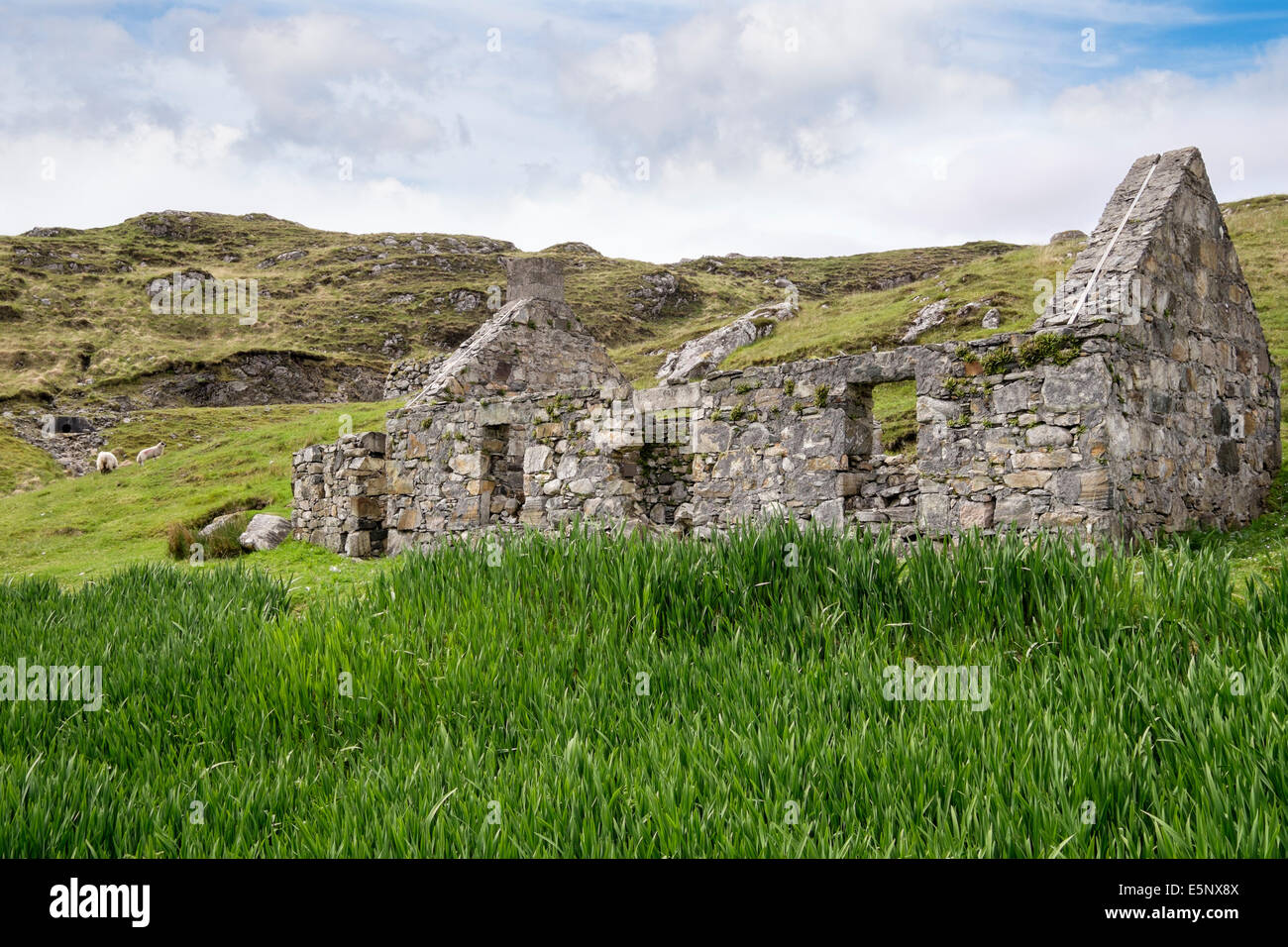 Reste de l'ancienne ferme en ruine croft bâtiment sans toiture sur Isle of Harris, Outer Hebrides, Western Isles, Écosse, Royaume-Uni, Angleterre Banque D'Images