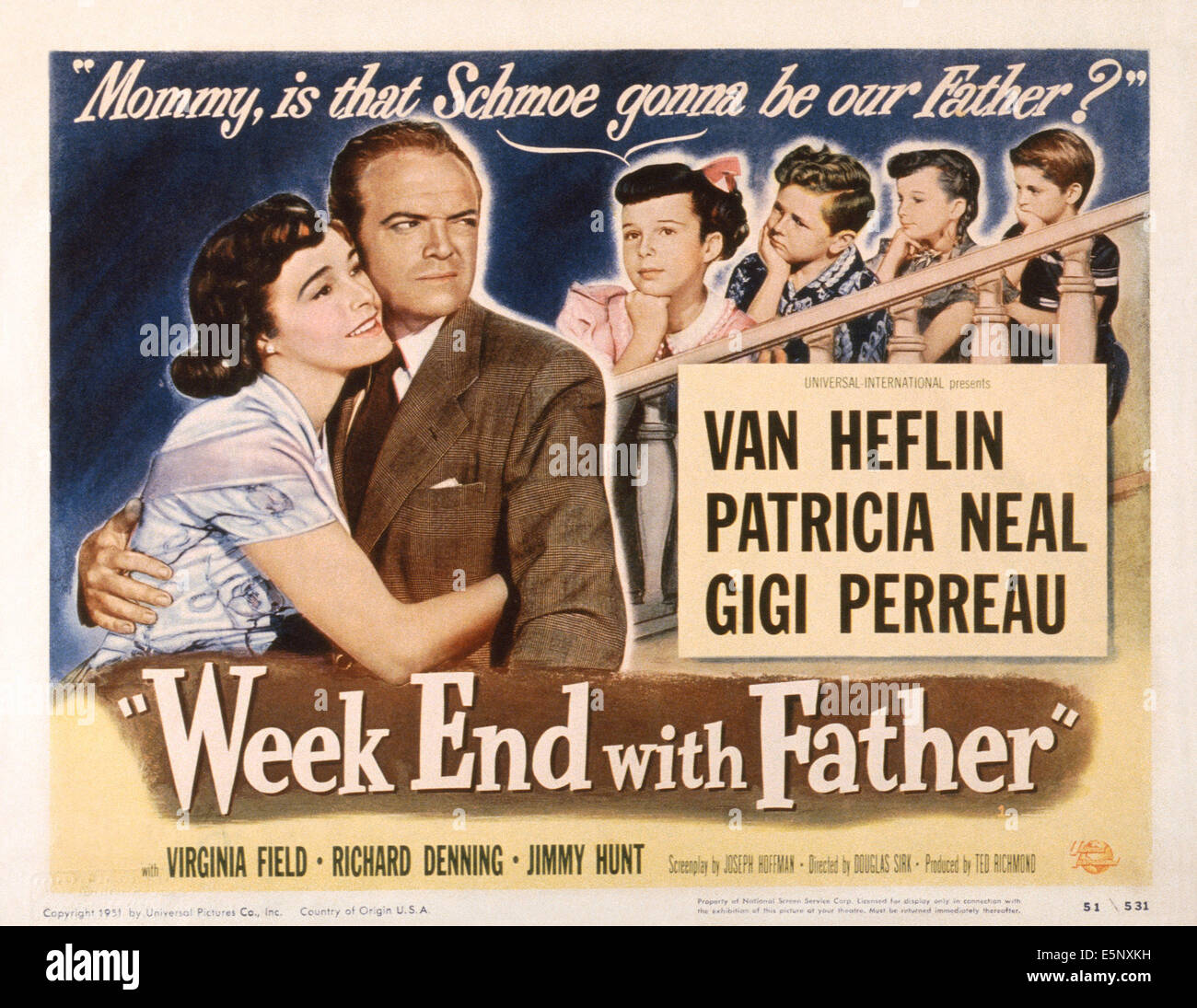 WEEK-END AVEC NOUS, père, lobbycard de gauche : Patricia Neal, Van Heflin, Gigi Perreau, Jimmy Hunt, Janine Perreau, Tommy Banque D'Images