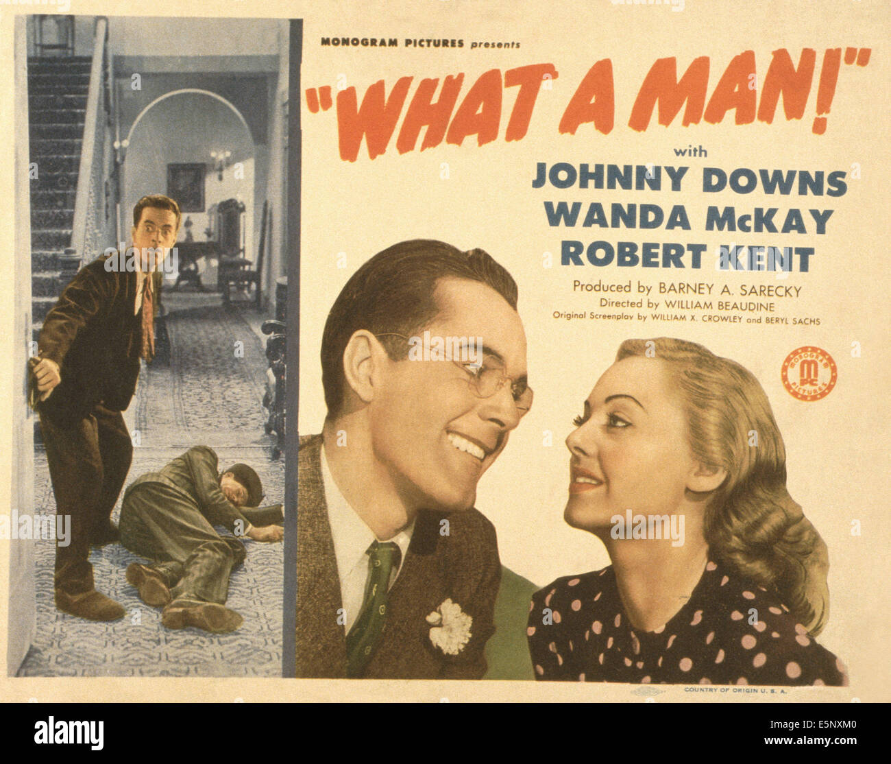 Quel homme !, US lobbycard, Johnny Dwons (debout à gauche), du centre de gauche : Johnny Downs, Wanda McKay, 1944 Banque D'Images