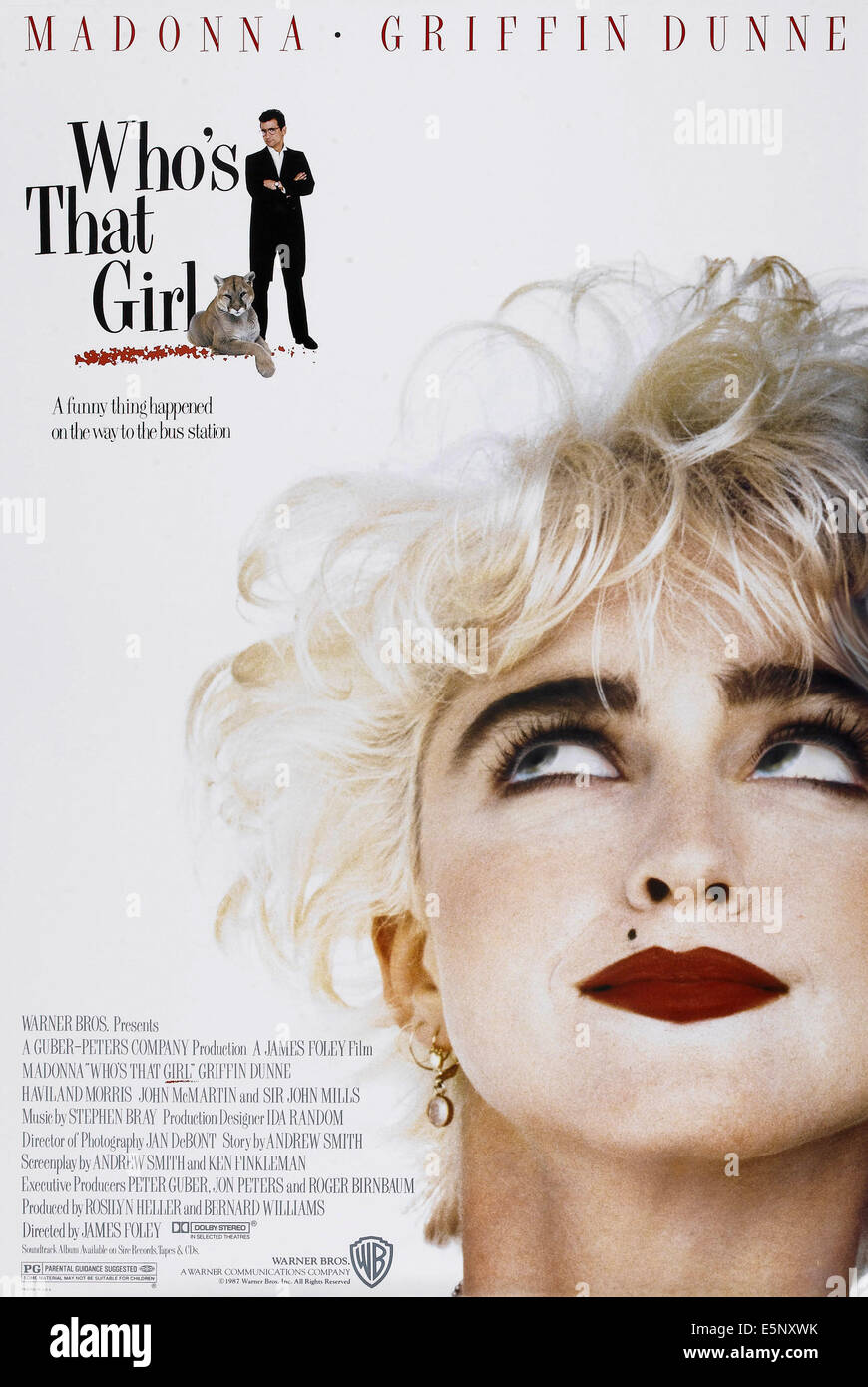 Qui est cette fille, de nous poster, de gauche : Griffin Dunne, Madonna, 1987, © Warner Brothers/avec la permission d'Everett Collection Banque D'Images