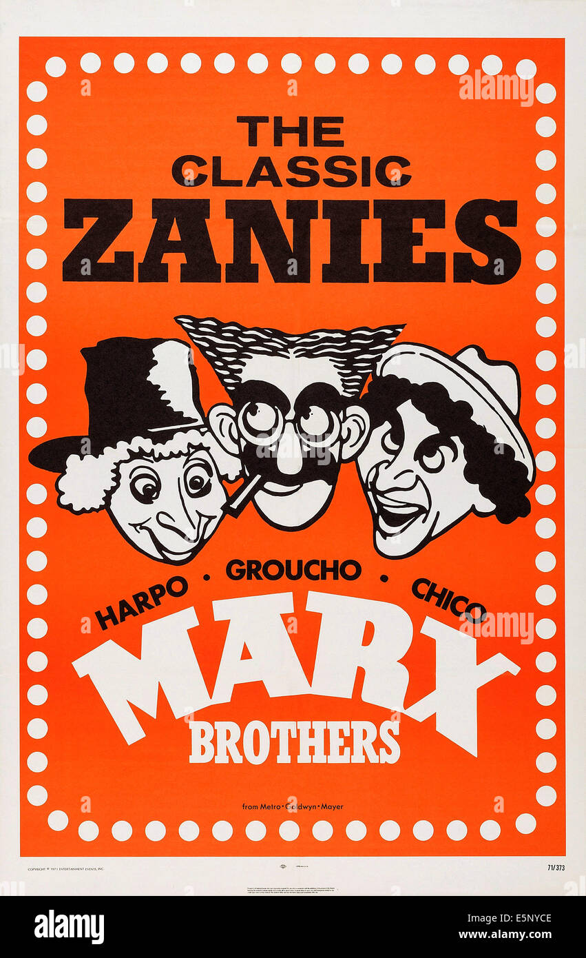 Affiche publicitaire de la MGM les Marx Brothers, de gauche : Harpo Marx, Groucho Marx, Chico Marx, milieu à fin des années 1930 Banque D'Images