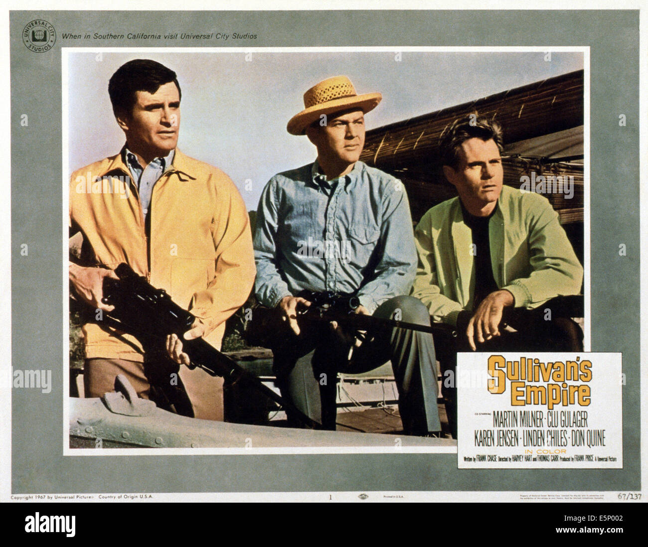 SULLIVAN'S EMPIRE, US lobbycard, de gauche : Linden Chiles, Martin Milner, Don Quine, 1967 Banque D'Images