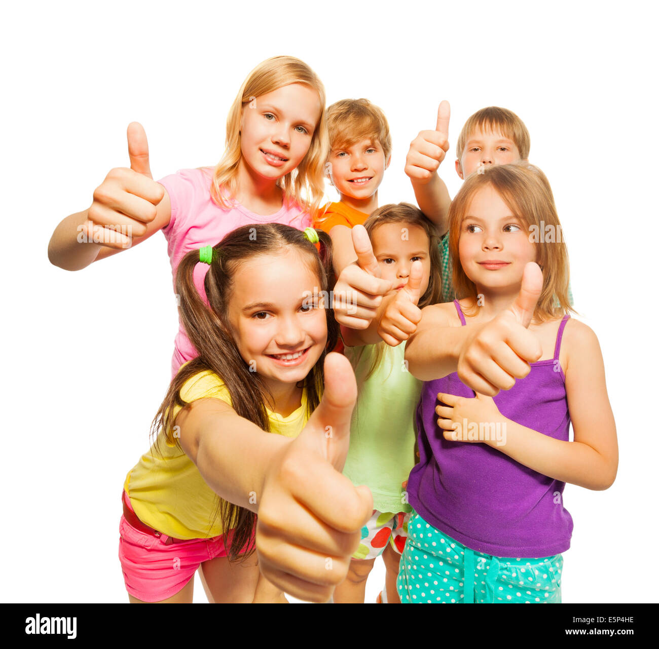 Portrait de six enfants showing Thumbs up Banque D'Images