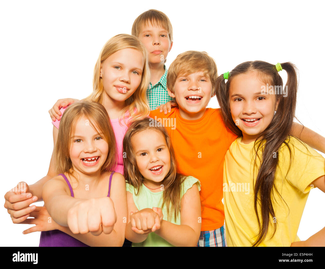 Portrait de six enfants rire ensemble Banque D'Images