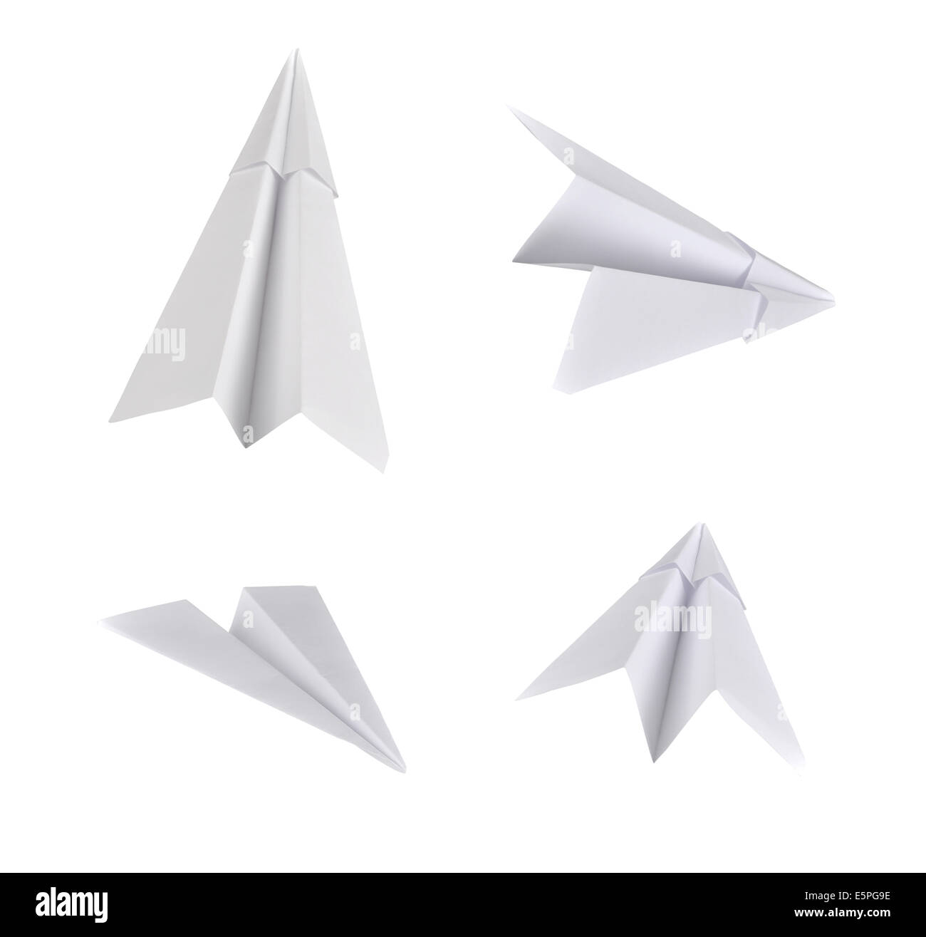 Série de photos sur les avions de papier. Isolé sur fond blanc. Banque D'Images