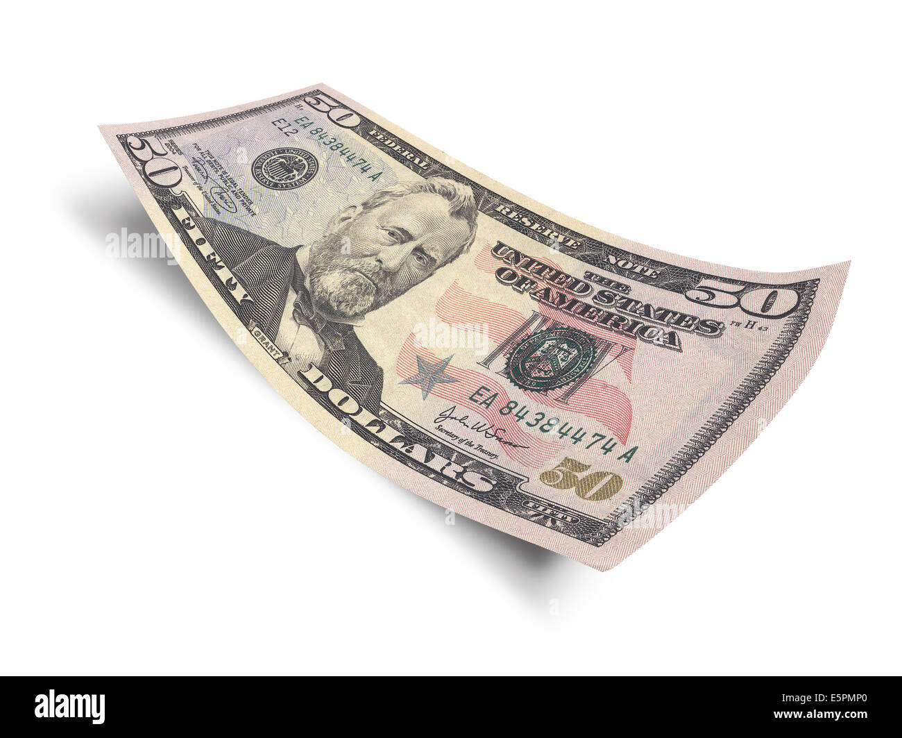 Billet de cinquante dollars isolé sur fond blanc Banque D'Images