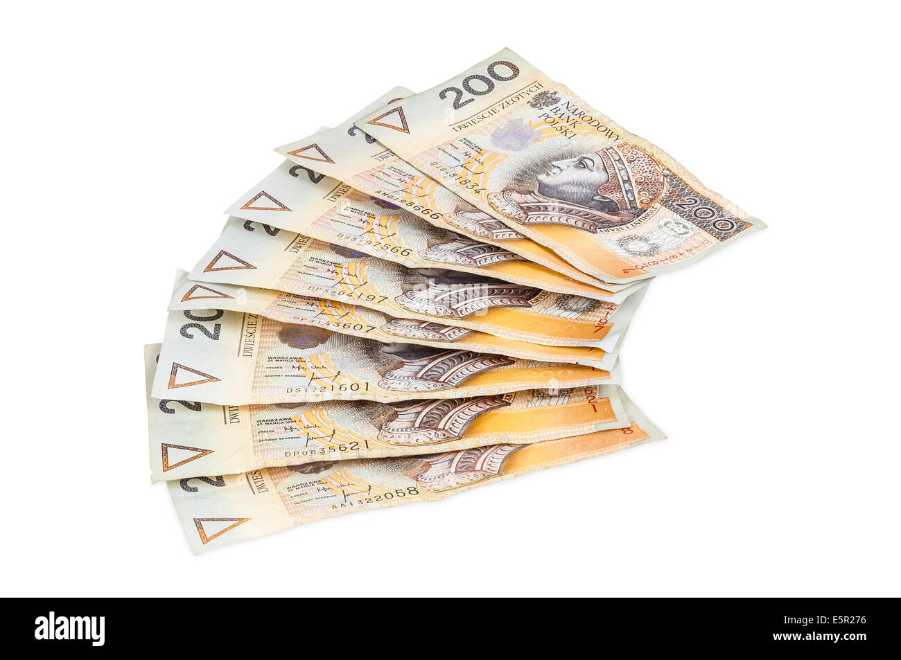 Billets de 200 Polonais PLN - Polish zloty - isolé sur fond blanc avec clipping path Banque D'Images