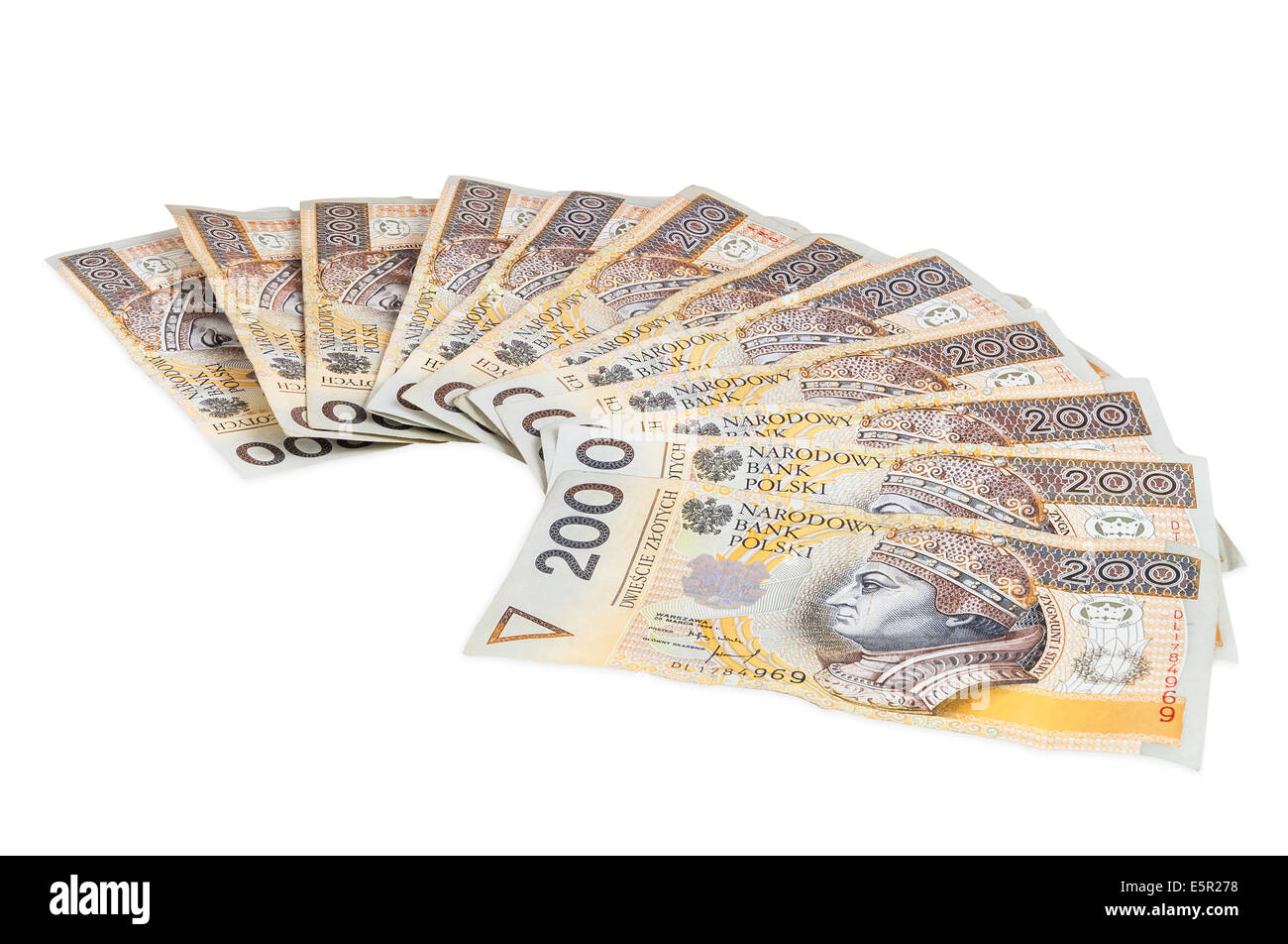 Billets de 200 Polonais PLN - Polish zloty - isolé sur fond blanc avec clipping path Banque D'Images