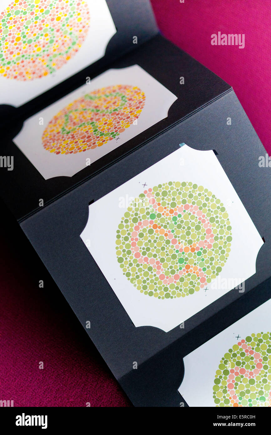 La vision des couleurs d'Ishihara, plaques d'essai utilisé pour le daltonisme le dépistage. Banque D'Images