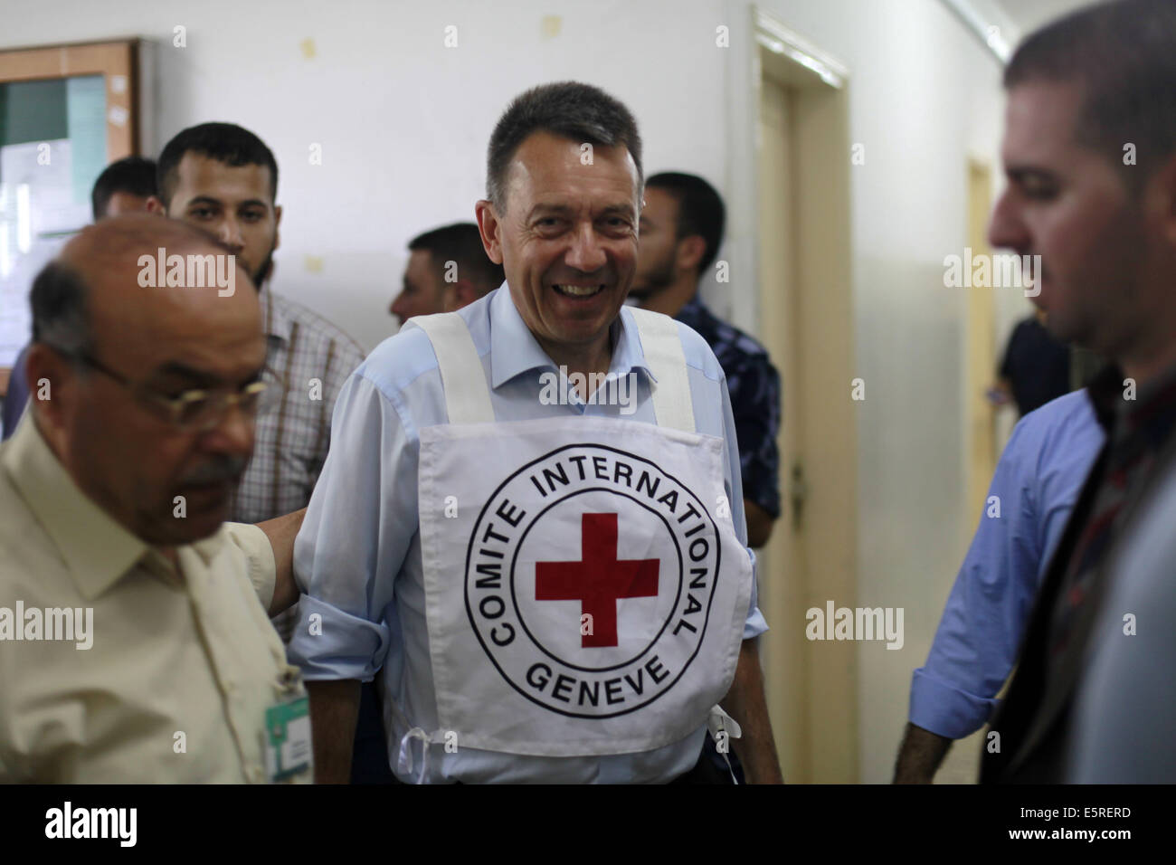 La ville de Gaza, bande de Gaza, territoire palestinien. 5e août, 2014. Le Président du Comité international de la Croix-Rouge (CICR), Peter Maurer, visites à l'hôpital Al-Shifa à Gaza le 05 août, 2014. Credit : ZUMA Press, Inc./Alamy Live News Banque D'Images