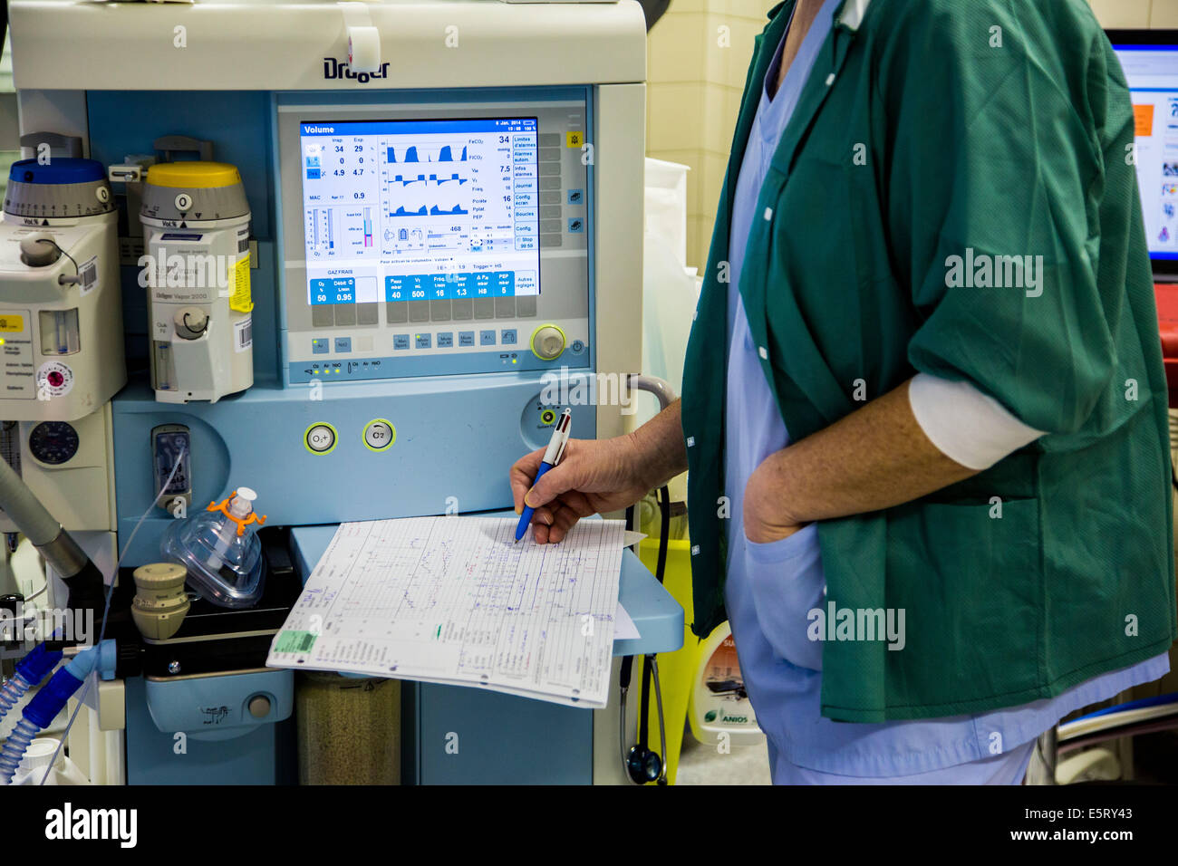 Anesthesist et anesthésie écran de surveillance. Banque D'Images