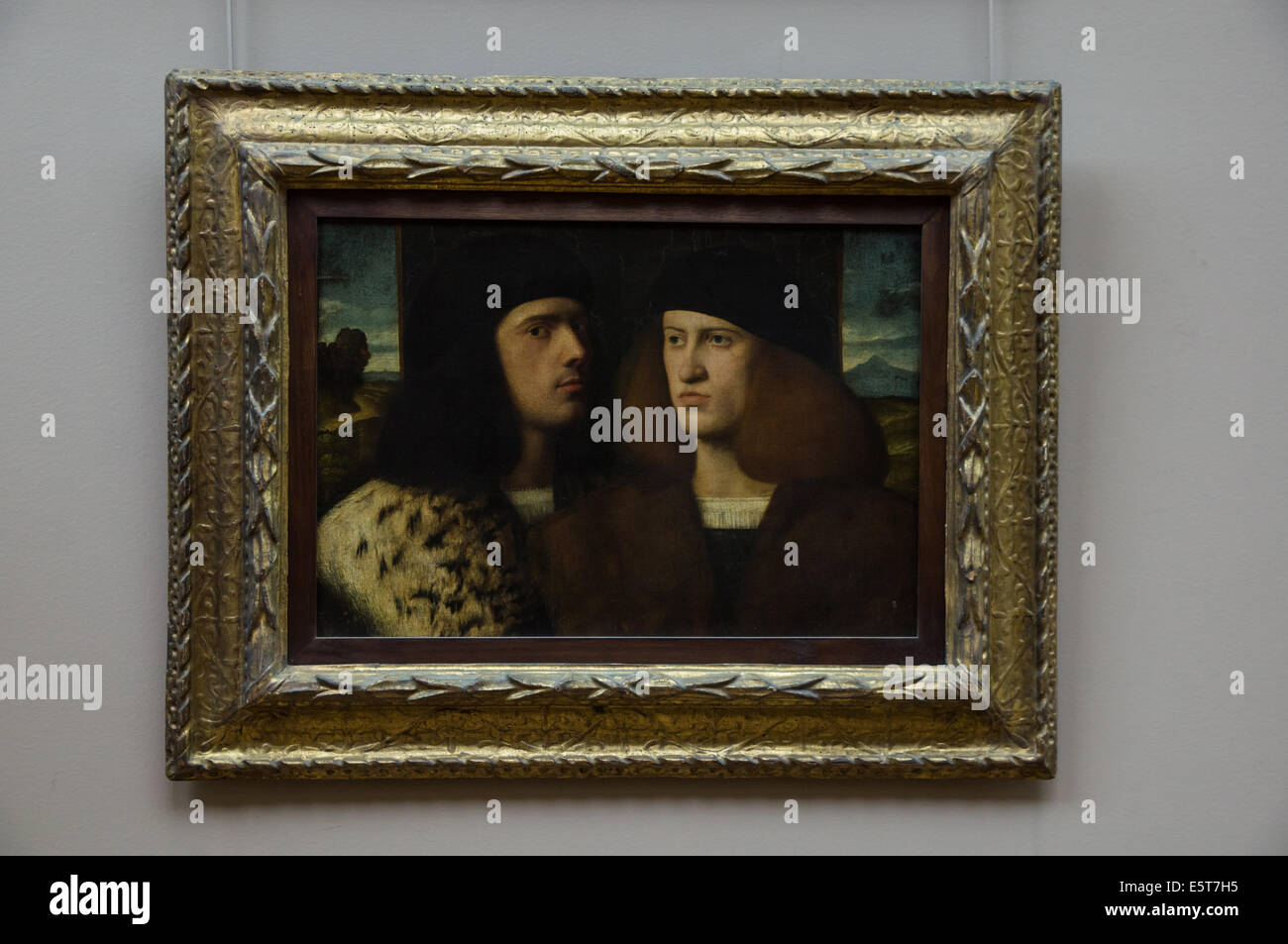 Portrait de deux jeunes hommes par Giovanni Cariani au Musée du Louvre Paris, France Banque D'Images