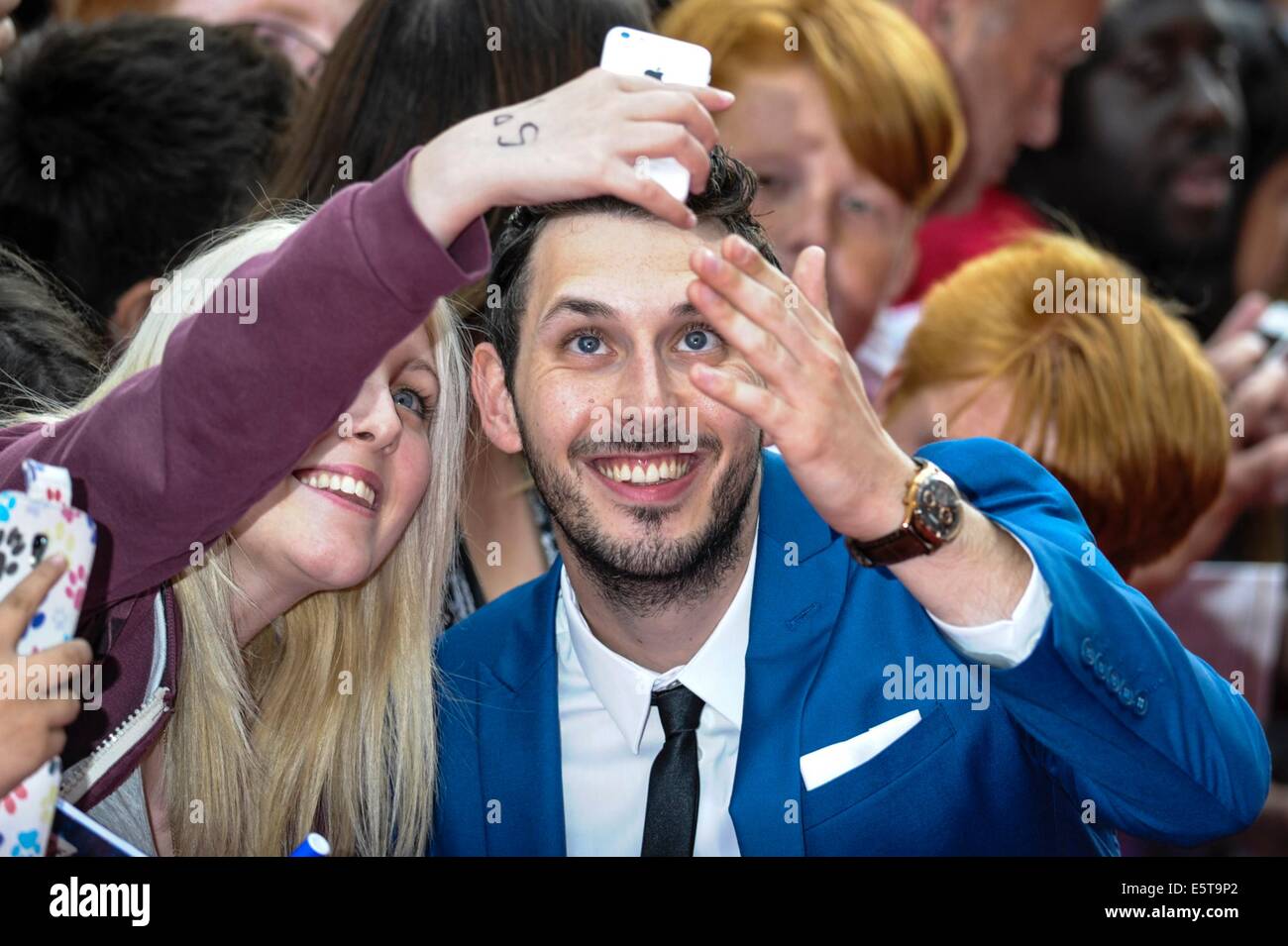 Londres, Royaume-Uni. 5e août, 2014. Blake Harrison assiste à la première mondiale de la 2 Créez le 05/08/2014 à la vue de Leicester Square, Londres. Les personnes sur la photo : Blake Harrison. Credit : Julie Edwards/Alamy Live News Banque D'Images