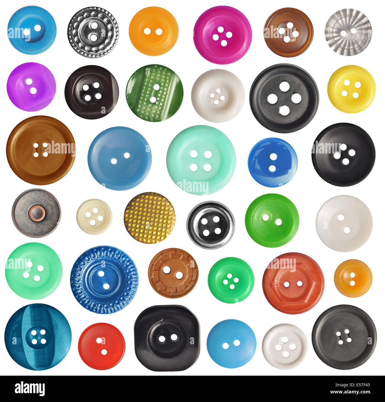 Collection de différents boutons sur fond blanc. Chacun est tourné séparément Banque D'Images