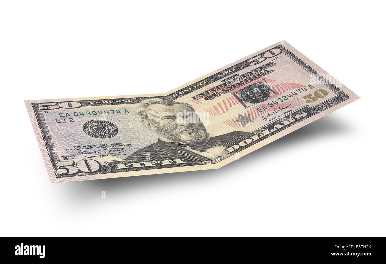 Billet de cinquante dollars isolé sur fond blanc Banque D'Images