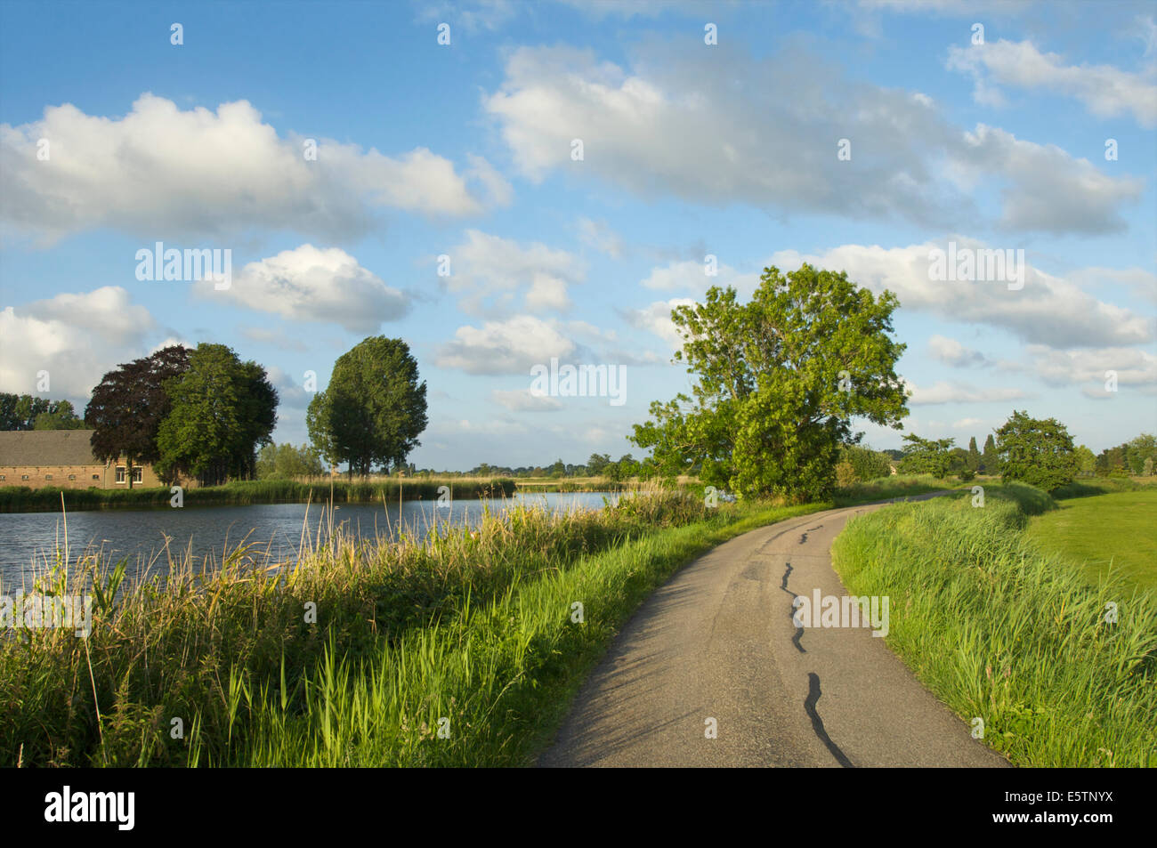 Petite route le long de la rivière Vecht près de Nederhorst den Berg sur une journée ensoleillée dans les Pays-Bas Banque D'Images