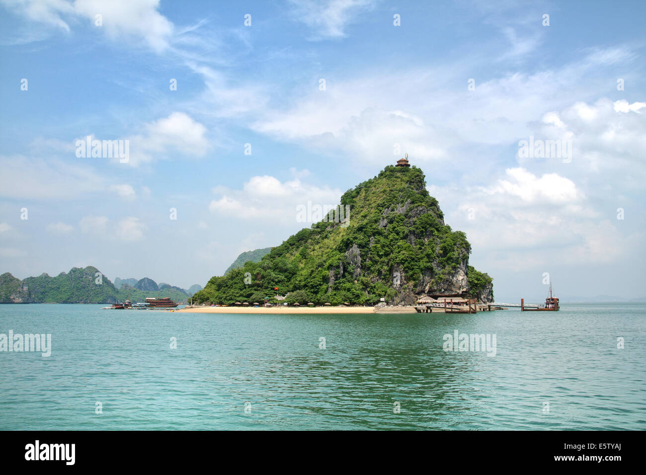 Petite île karstique tropicale dans la baie d'Halong - Vietnam Banque D'Images