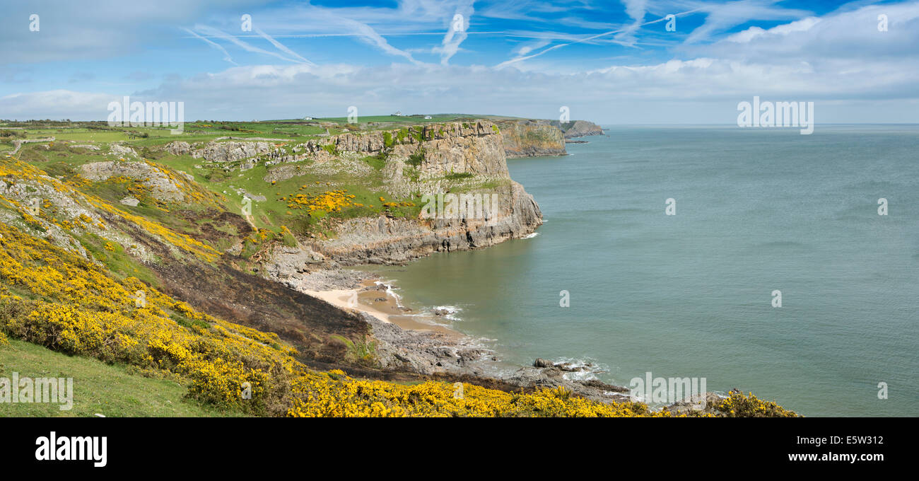 Royaume-uni, Pays de Galles, Swansea, Gower, Rhossili, Swansea Bay à la côte de la Baie d'automne, vue panoramique Banque D'Images
