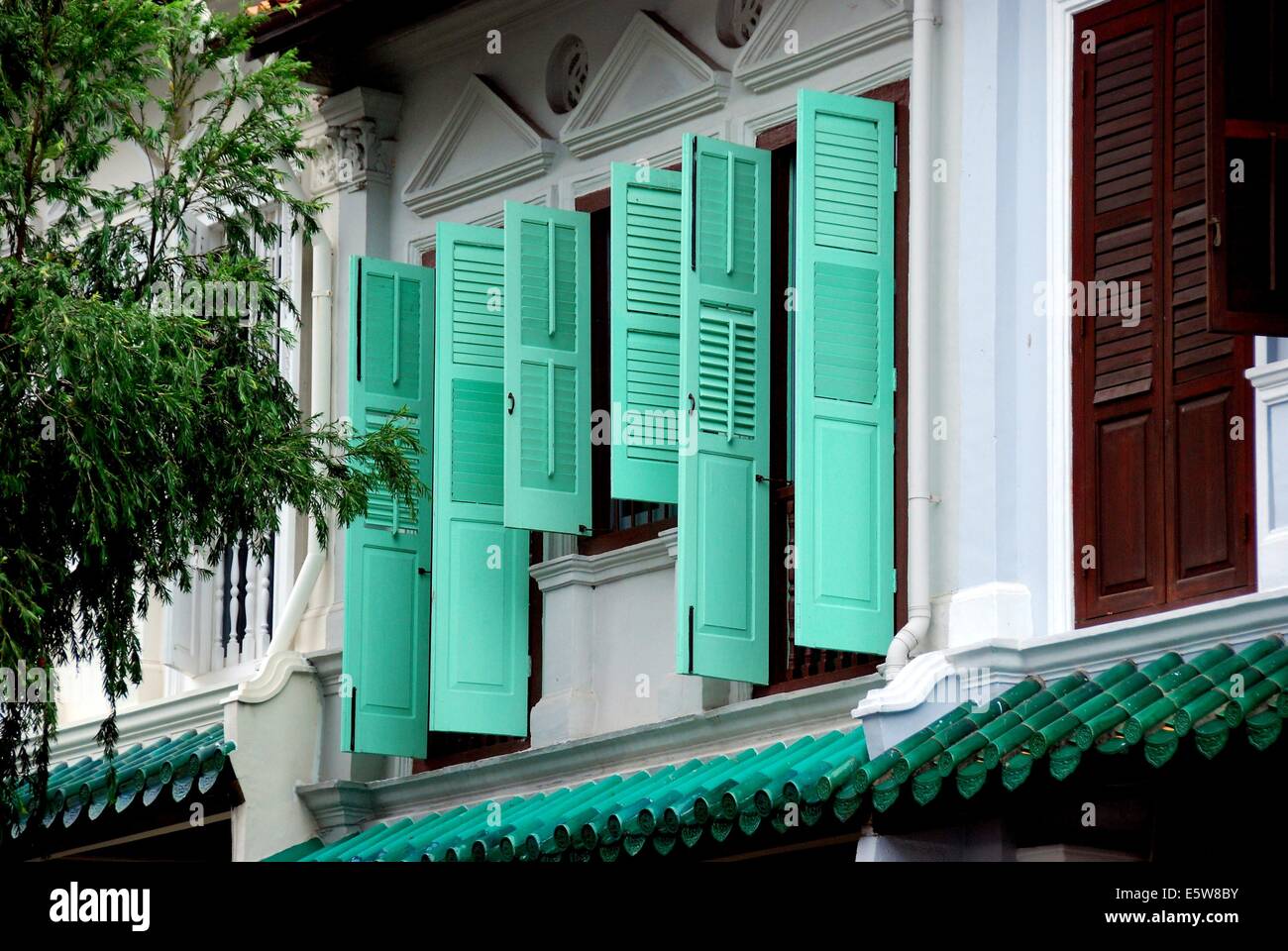 Singapour : Élégante maison de style traditionnel du début du xxe siècle sur l'Emerald Hill * historique Banque D'Images