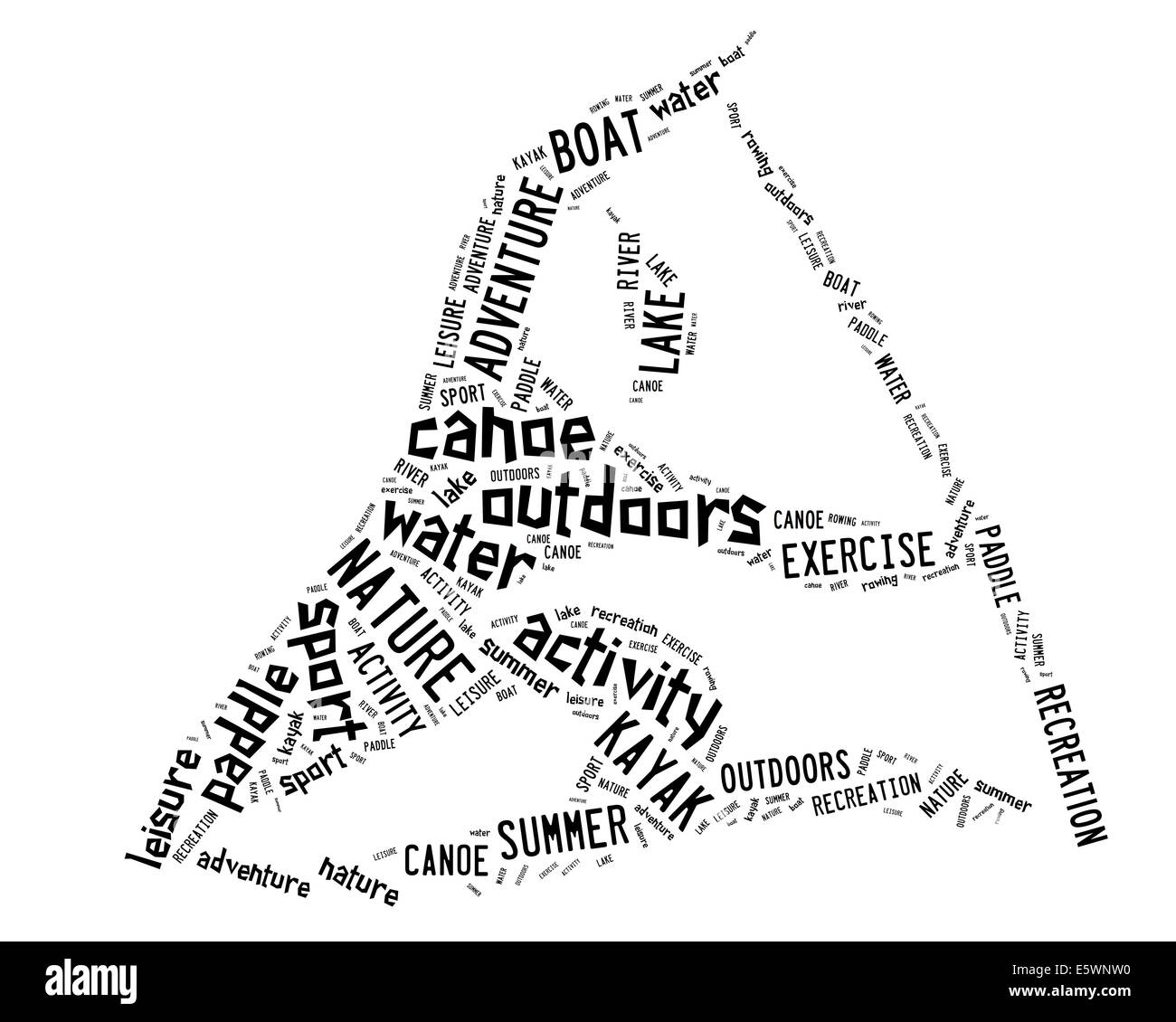 Pictogramme en canoë avec libellés noir sur fond blanc Banque D'Images