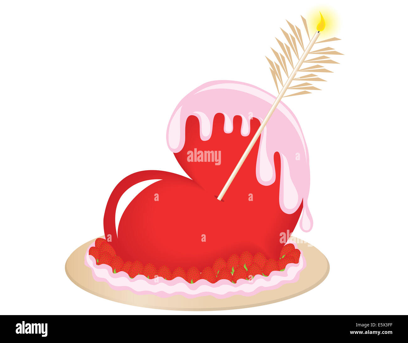 Gâteau comme un coeur avec une flèche à l'appartement de Banque D'Images