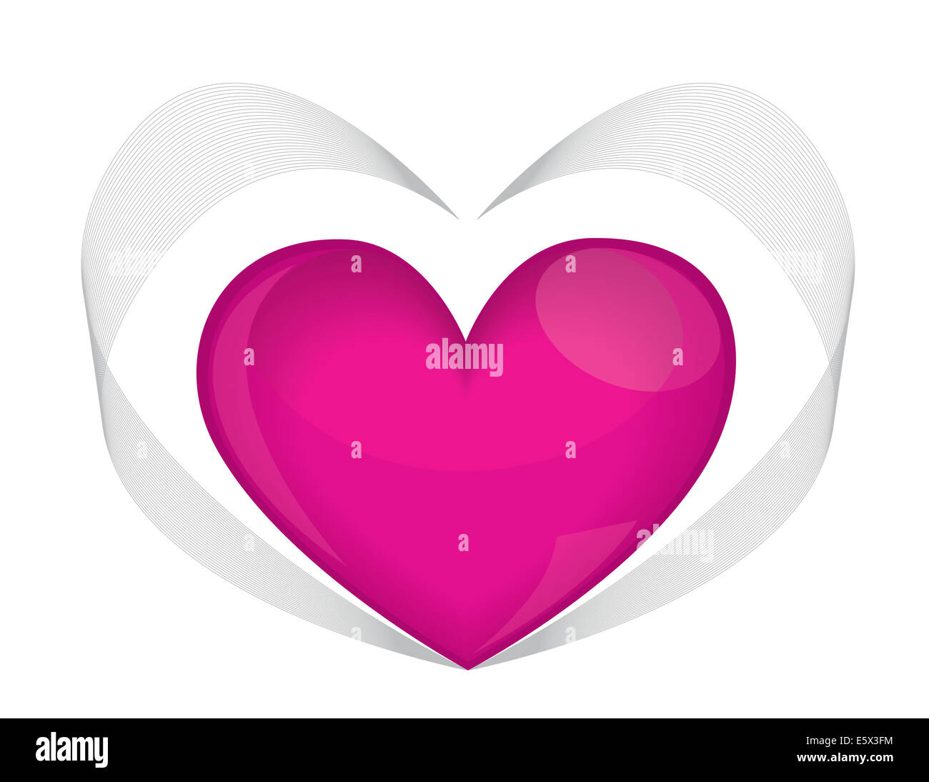 Coeur rouge avec l'argent par résumé des rubans. Banque D'Images