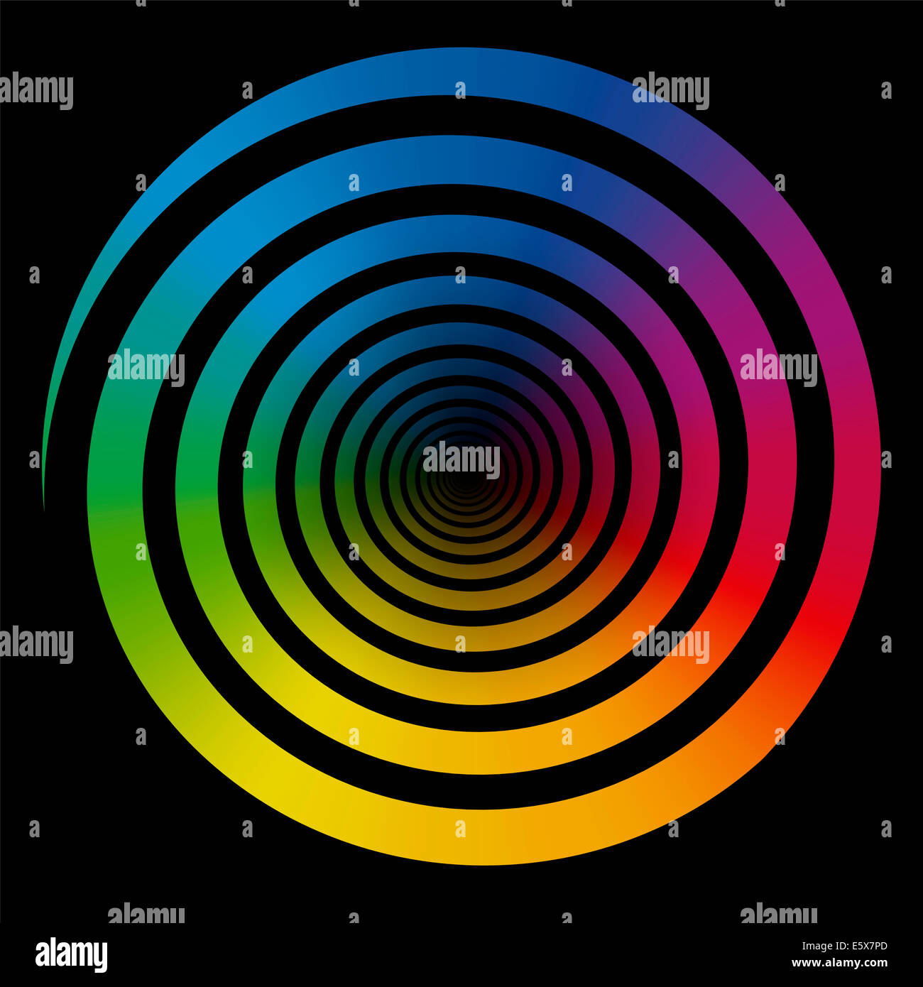 Le gradient de couleur arc-en-Spirale sur fond noir. Banque D'Images