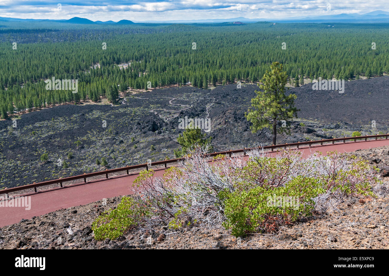 De l'Oregon, Monument Volcanique National Newberry, Lava Butte, summit road, champ de lave vue de cratère trail Banque D'Images