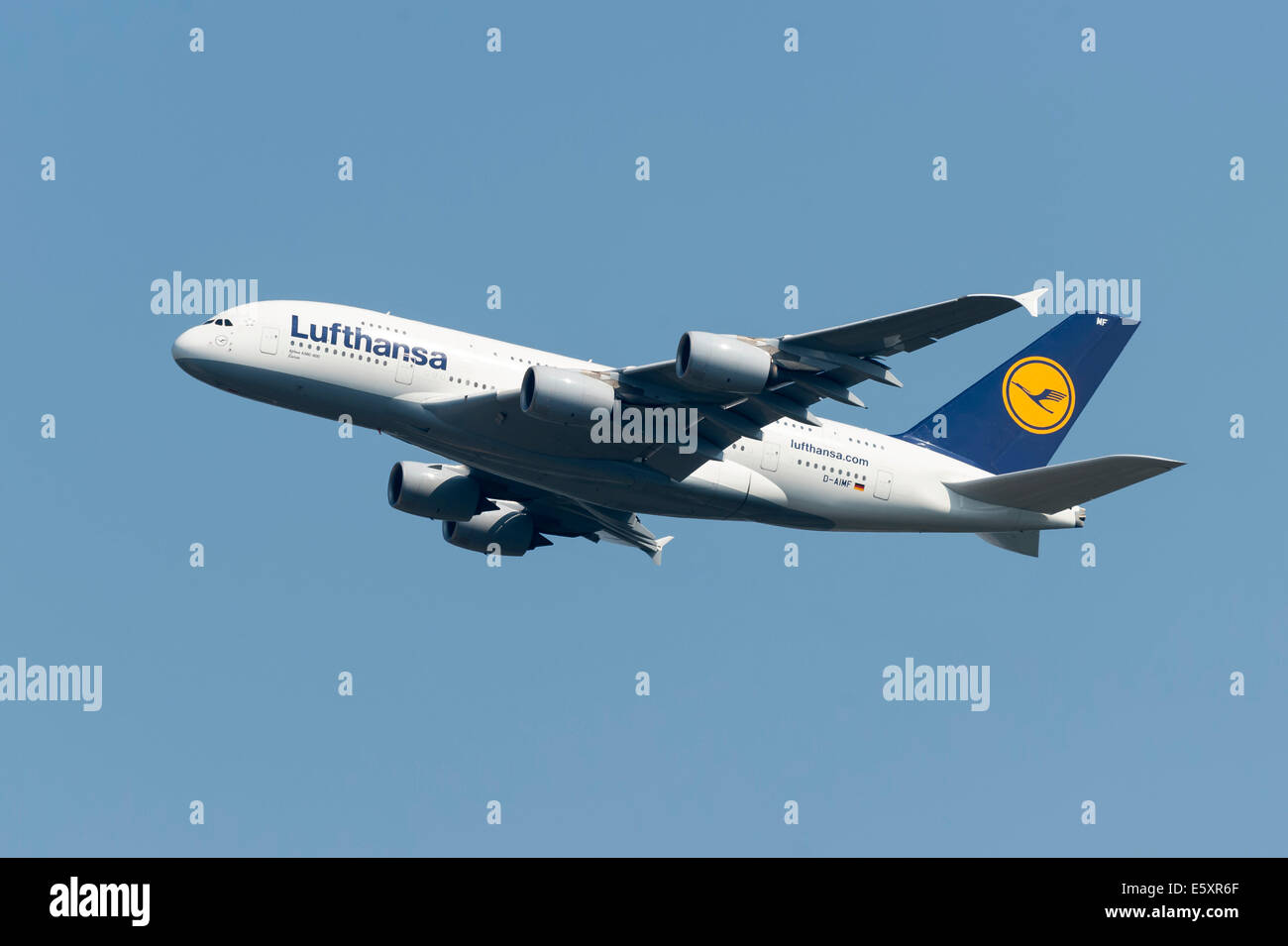 Airbus A380-800 Lufthansa à partir de l'aéroport de Frankfurt, Frankfurt am Main, Hesse, Allemagne Banque D'Images