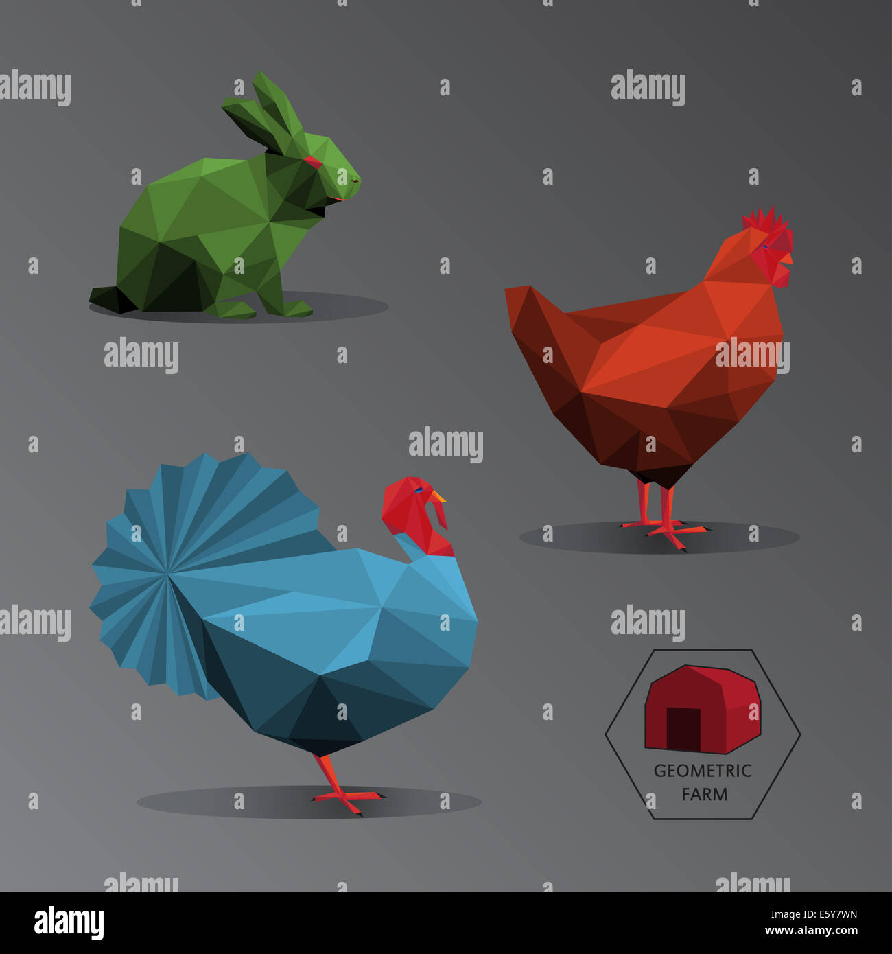 Illustration d'animaux de ferme géométrique faite de polygones triangle, facile de changer la couleur, l'ensemble de différents animaux Banque D'Images