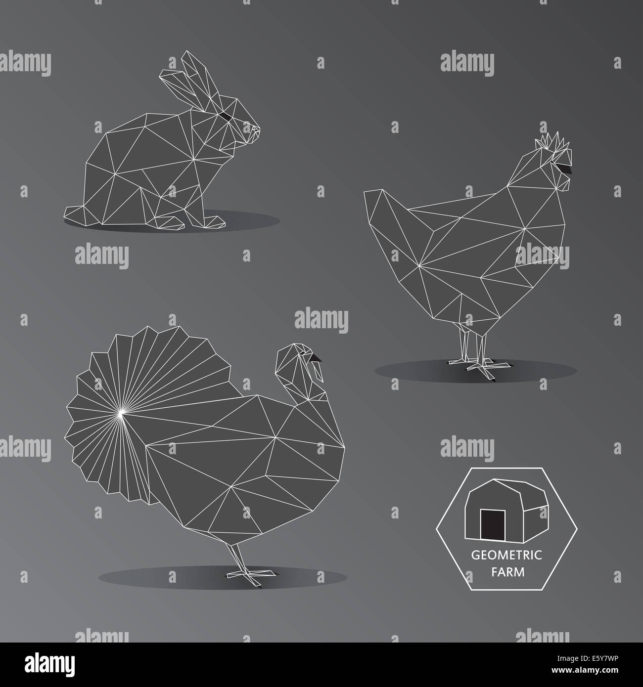Illustration d'animaux de ferme géométrique faite de polygones triangle contours, facile de changer la couleur, l'ensemble de différents animaux Banque D'Images
